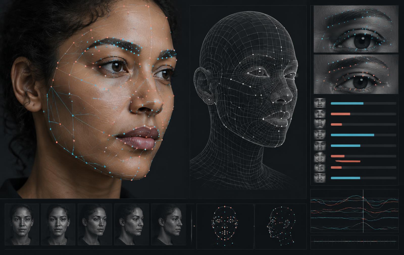 Face tracking interface with facial landmarks and 3D wireframe rendering